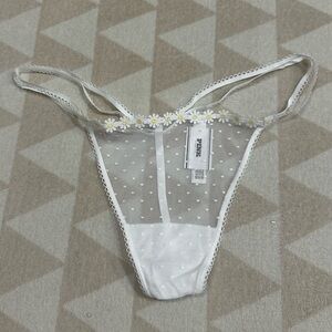 PINK Victoria's Secret Wink Strappy Dot Mesh Thong Panty White Size L